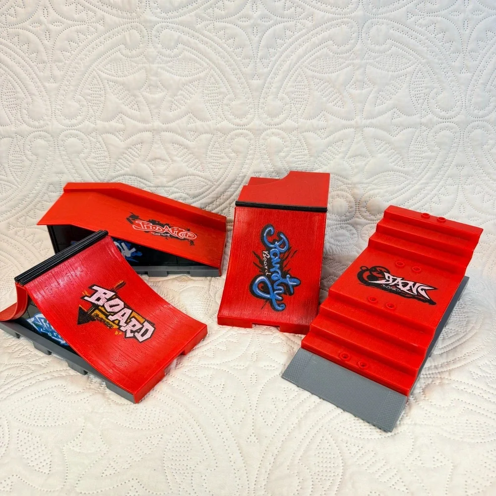 Tech Deck Fingerboard Ramp Lot Orange Quarter Pipe Kicker Stair Set Pre-owned